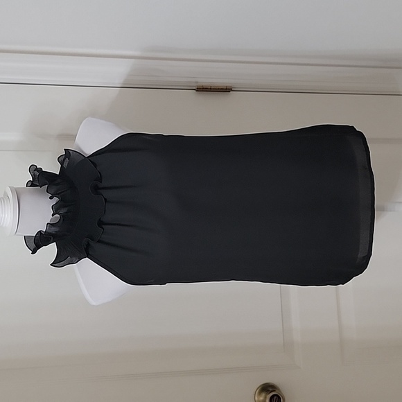 SHEIN Size M Black Frill Trim Mock Neck Sleeveless Blouse, EUC - Picture 1 of 15